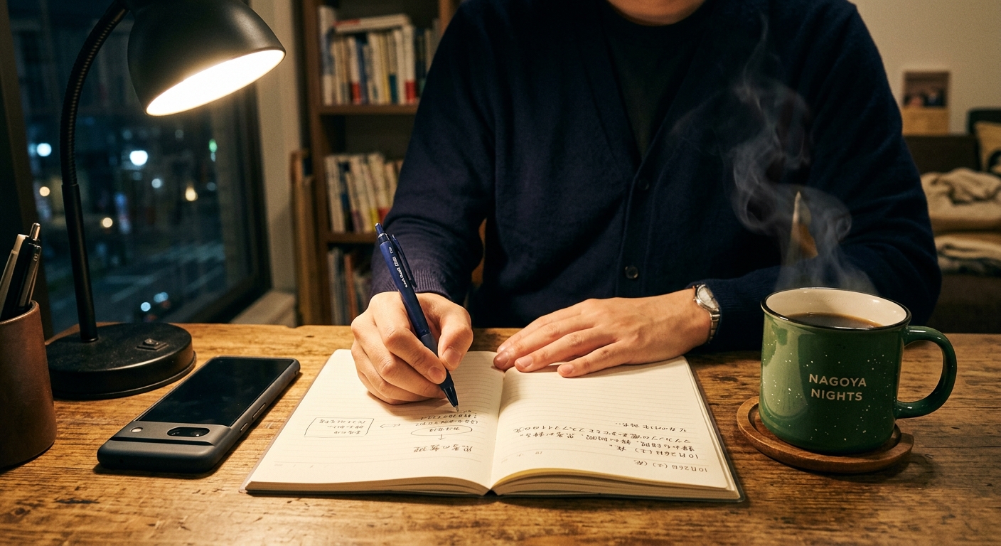 恋愛経験が少ない人が婚活の最初の一歩としてノートに書き出す様子